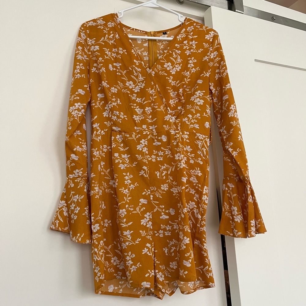 Floral Mustard Romper with Bell Sleeves